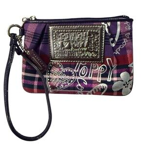 Coach Poppy Purple Tartan Wristlet - NWOT